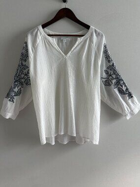 Pure Jill J.Jill Medium White Gauze Embroidered Sleeve Boho Top